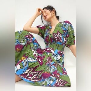 ANTHRO Puff Sleeve MIDI Dress